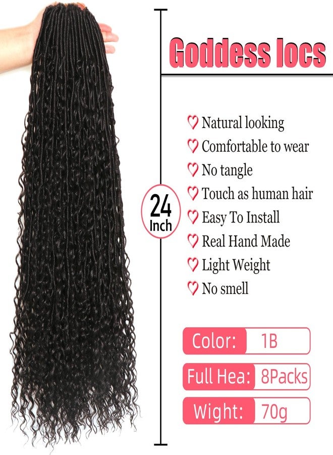 AMUMI Goddess Locs Crochet Hair-24 Inch 8 Packs Boho Faux Locs Crochet Hair for Black Women Pre Looped Soft Locs with Curly Ends (1B#, 24 Inch(Pack of 8)) - Image 2